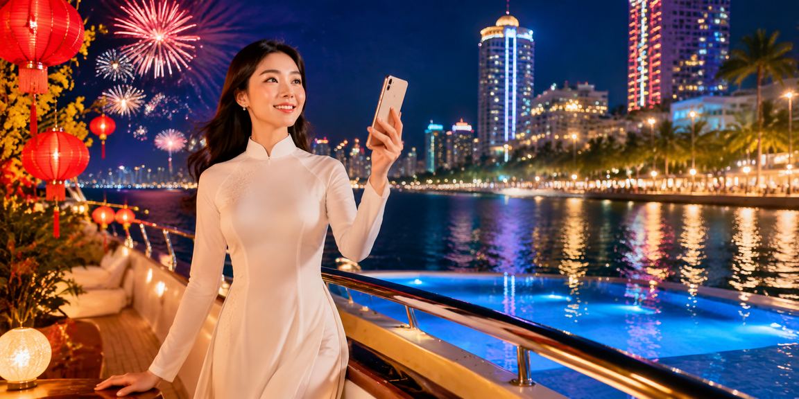 Người dùng tại Nha Trang trải nghiệm mobile casino với trang phục áo dài truyền thống